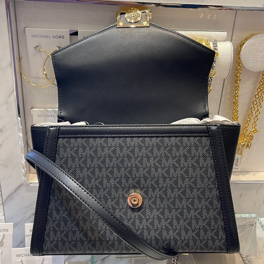 Michael Kors Whitney Medium Leather Flap Signature Satchel Shoulder Crossbody - Picture 7 of 16